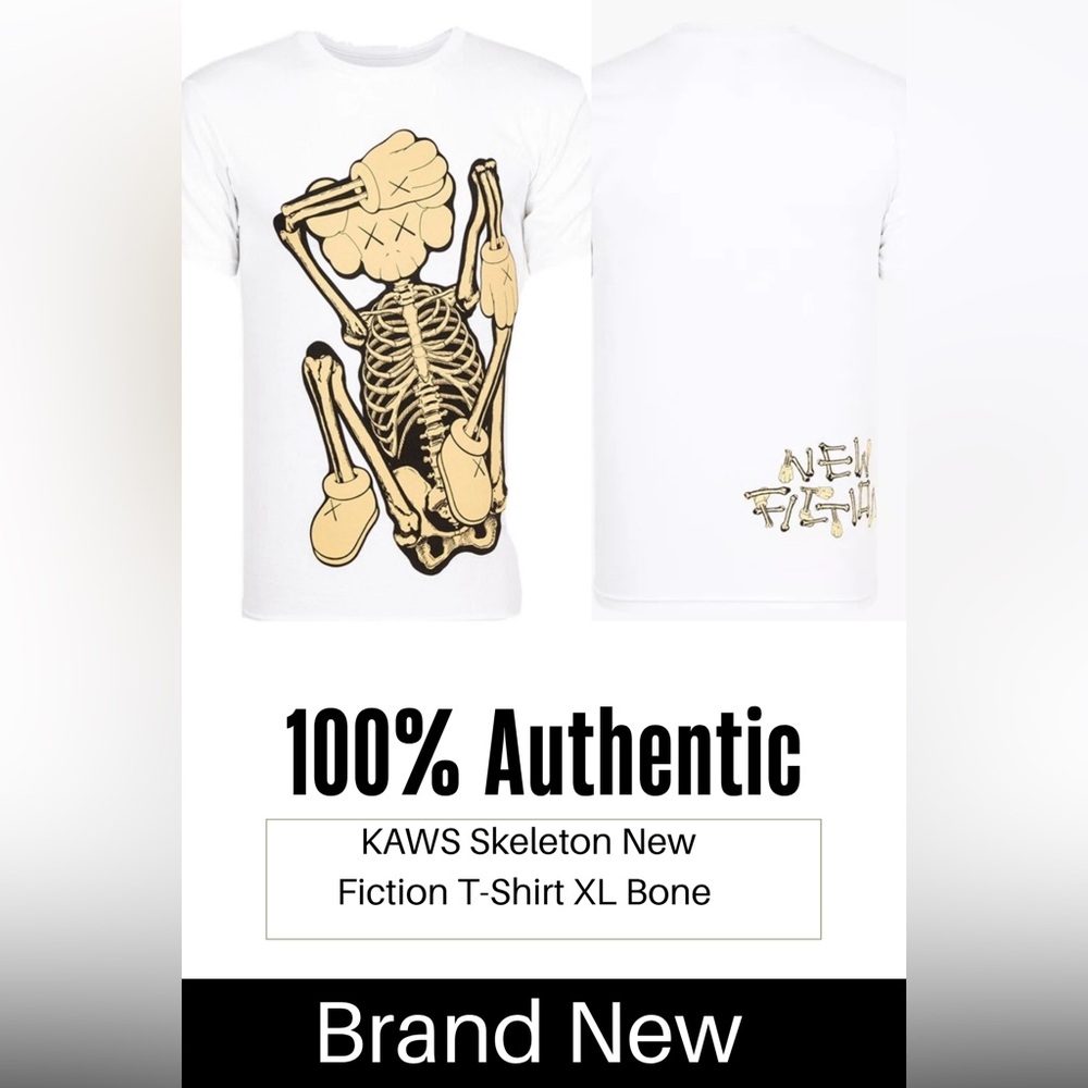 KAWS Skeleton New Fiction T-Shirt XL Bone Color | Brand New Sealed Authentic